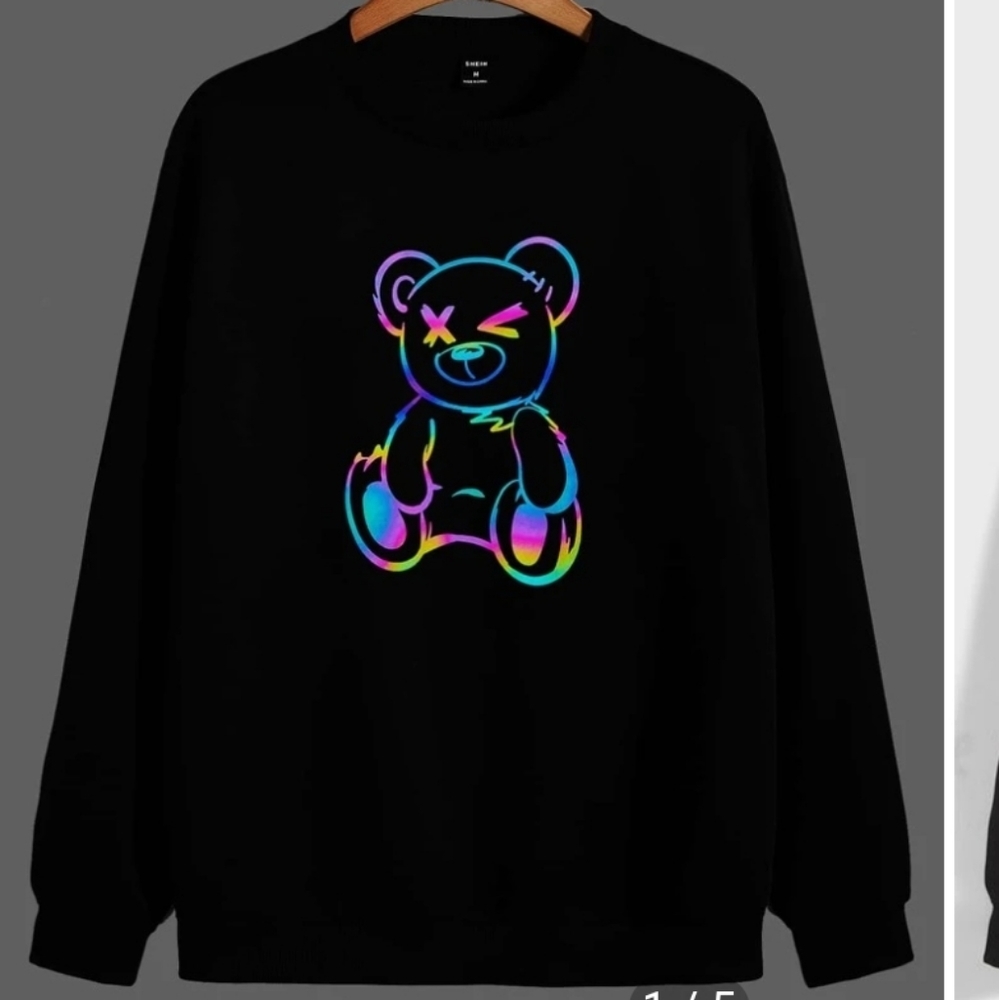 Reflective rainbow bear winking black sweatshirt sweater unisex multicolor